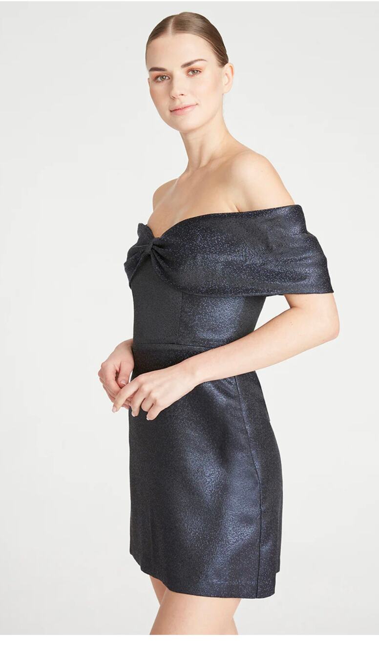 ML Monique Lhuillier Midnight Navy Blue Off the Shoulder Mini Dress 14